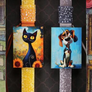 Πασχαλινή Λαμπάδα Σκύλος και Γάτα κίτρινο μπλε