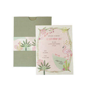 Προσκλητήριο Βάπτισης Κορίτσι - Φλαμίνγκο & Τροπικό