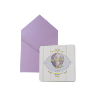 Προσκλητήριο Βάπτισης Κορίτσι - Αερόστατο & Λιλά