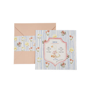 Προσκλητήριο Βάπτισης Κορίτσι - Χηνάκι & Λουλούδια